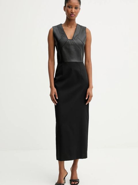 BOSS sukienka z domieszką wełny kolor czarny maxi prosta 50543504 - zdjęcie produktu nr 1