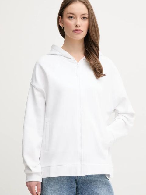 United Colors of Benetton bluza bawełniana damska kolor biały z kapturem gładka 3UNID500R - zdjęcie produktu nr 1