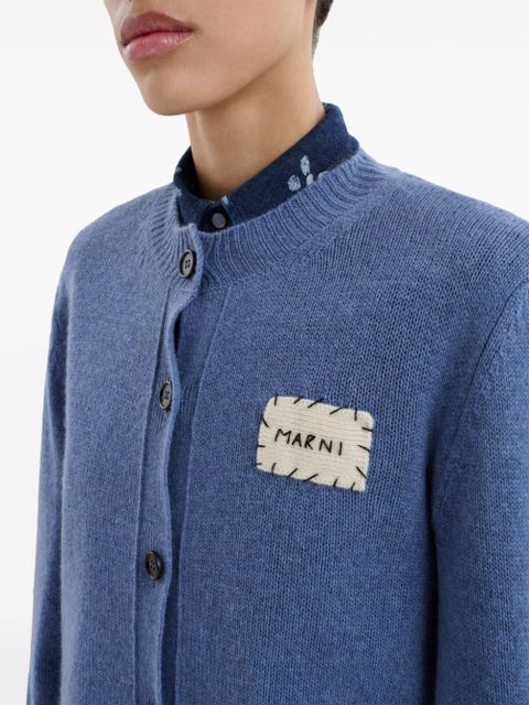 Marni logo-patch cashmere cardigan - Blue
