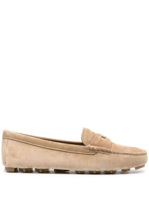 Miu Miu embossed-logo suede loafers - Brown