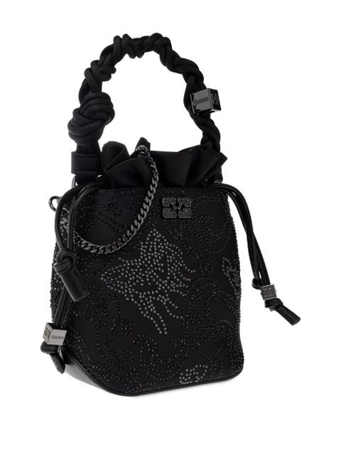 GANNI Bou braided-handle crystal-embellished bucket bag - Black