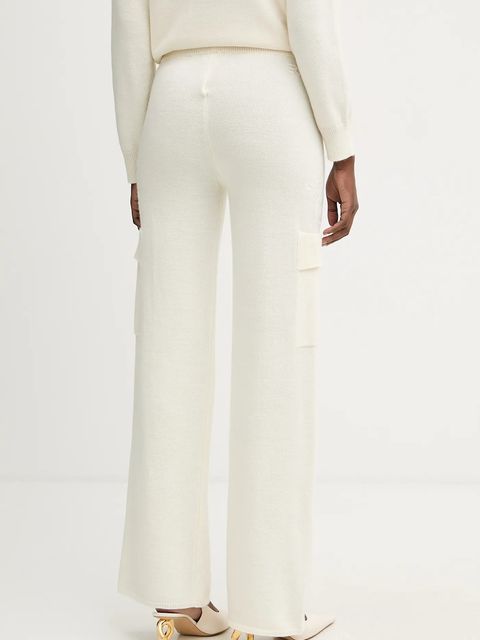 ERMANNO Firenze spodnie dresowe z dodatkiem wełny damskie kolor beżowy gładkie 57TP027E85