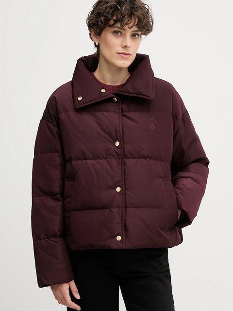 Tommy Hilfiger kurtka puchowa kolor bordowy zimowa oversize WW0WW47294