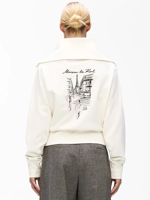 Karl Lagerfeld bluza bawełniana damska kolor beżowy z nadrukiem A4W20067