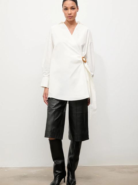 Answear.LAB koszula bawełniana damska kolor beżowy relaxed z kołnierzykiem klasycznym - zdjęcie produktu nr 2