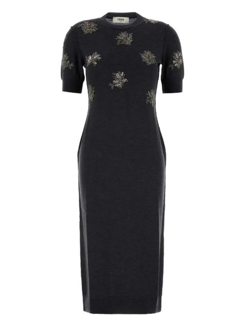 FENDI floral-embroidered midi dress - Black - zdjęcie produktu nr 1