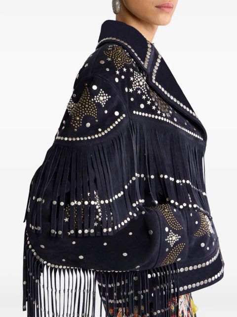 ETRO studs fringed leather jacket - Blue