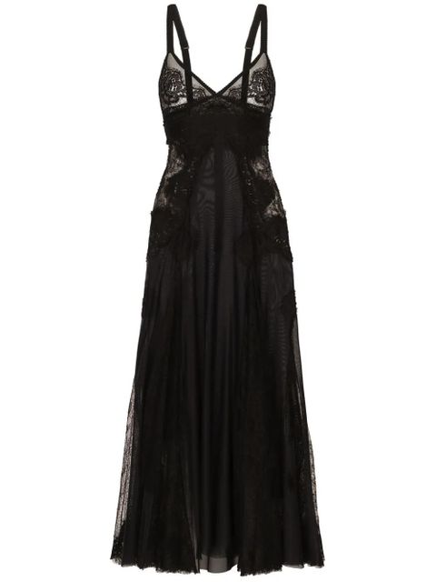 Dolce & Gabbana lace-insert flared midi dress - Black - zdjęcie produktu nr 1