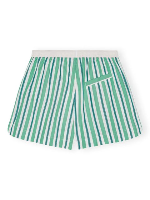 GANNI striped cotton mini shorts - Green