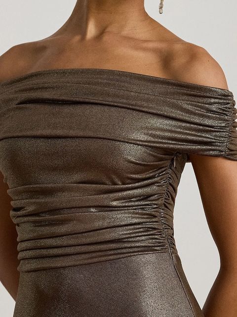 Lauren Ralph Lauren sukienka kolor złoty midi rozkloszowana 253982168