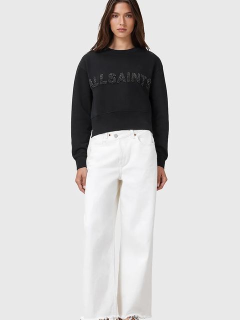 AllSaints bluza bawełniana SEPARO damska kolor czarny z aplikacją W215JC