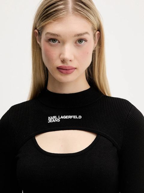 Karl Lagerfeld Jeans sweter damski kolor czarny lekki z półgolfem A4W18013