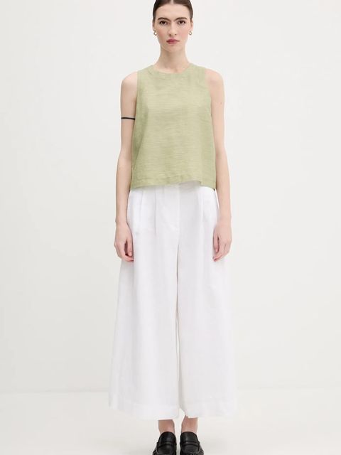 United Colors of Benetton bluzka z domieszką lnu damska kolor zielony wzorzysta 5YPVDQ0BL