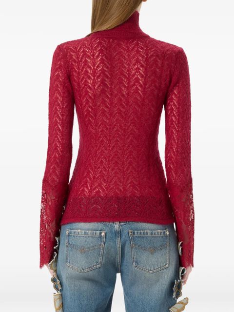 Blumarine lace-panel sweater - Red
