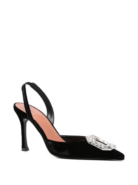 Amina Muaddi 90mm Camelia crystal-embellished slingback pumps - Black