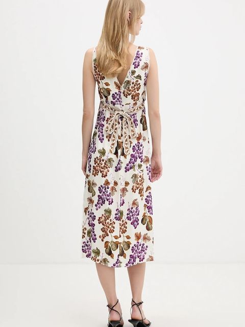 Farm Rio sukienka kolor beżowy midi rozkloszowana 344591