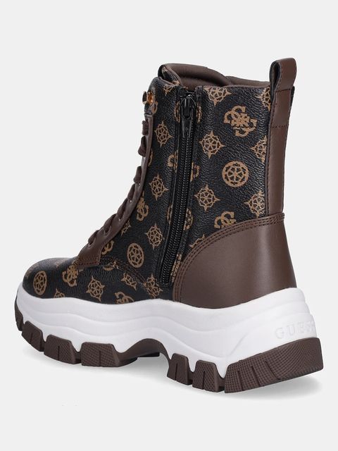 Guess botki BENZON damskie kolor brązowy na platformie FLFBNZ FAL12