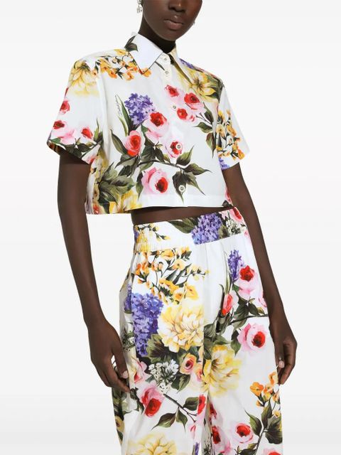 Dolce & Gabbana floral-print cotton cropped shirt - White
