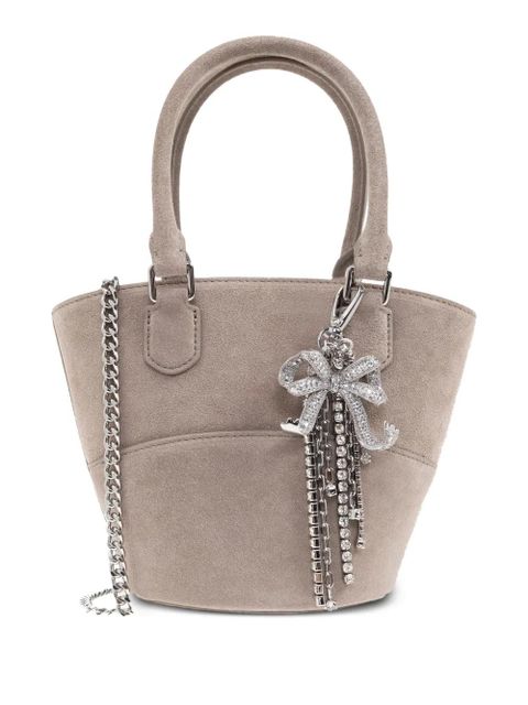 Self-Portrait charm-detail suede bucket bag - Grey - zdjęcie produktu nr 1