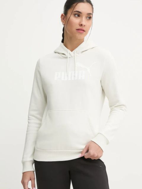 Puma bluza damska kolor beżowy z kapturem z nadrukiem