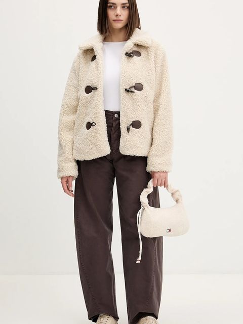 Tommy Jeans spodnie bawełniane damskie kolor brązowy proste high waist DW0DW22073 - zdjęcie produktu nr 2