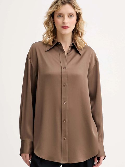 Filippa K koszula damska kolor brązowy relaxed z kołnierzykiem klasycznym 31633 - zdjęcie produktu nr 1