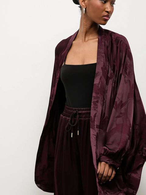 Answear.LAB marynarka kolor bordowy niezapinana wzorzysta