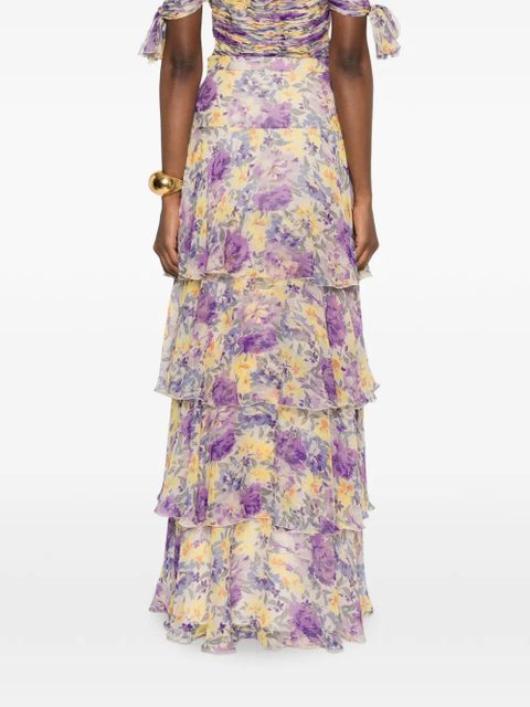 Valentino Garavani floral tiered maxi skirt - Purple