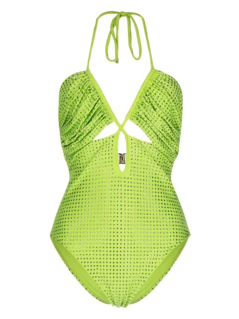 Self-Portrait Hot-Fix embellished strappy swimsuit - Green - zdjęcie produktu nr 1