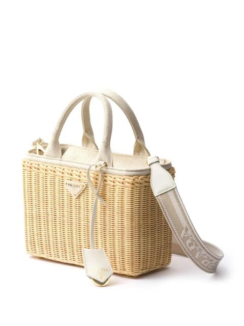 Prada medium Wicker Triangle-logo tote bag - Neutrals