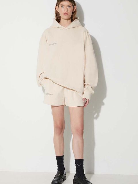 Pangaia bluza bawełniana kolor beżowy z kapturem z nadrukiem