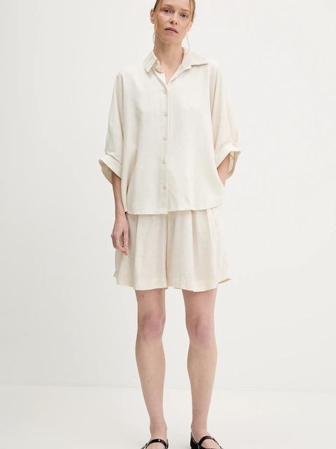 Answear.LAB szorty z lnem damskie kolor beżowy gładkie high waist - zdjęcie produktu nr 2