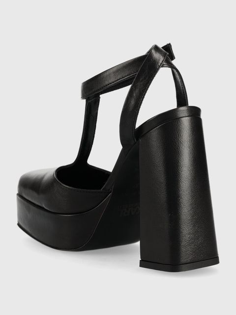 Karl Lagerfeld Jeans czółenka skórzane SOIREE PLATFORM KLJ kolor czarny na słupku z odkrytą piętą KLJ93111