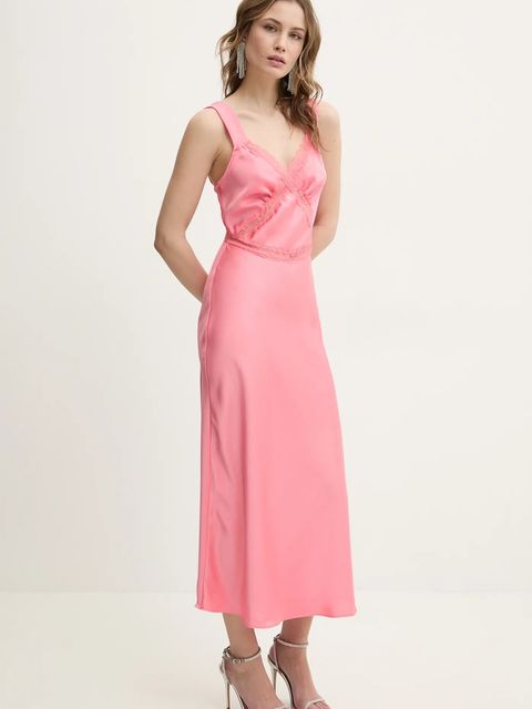 Bardot sukienka kolor różowy maxi rozkloszowana 58603DB3