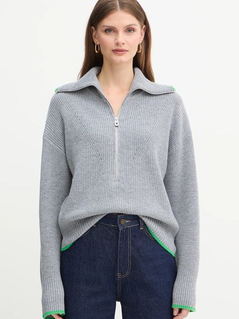 Pinko sweter z dodatkiem wełny damski kolor szary z półgolfem 105448 A2Q9 - zdjęcie produktu nr 1