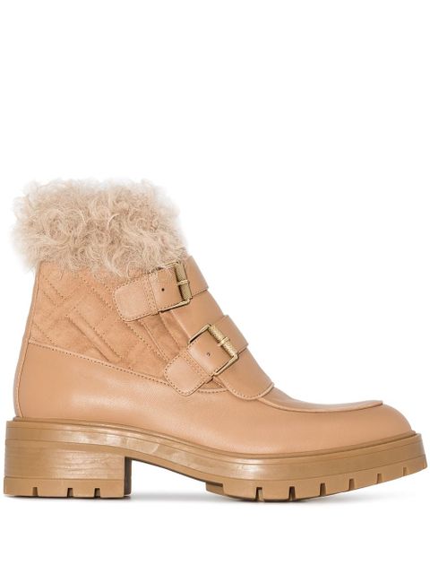 Aquazzura Ryan faux-fur buckle-strap boots - Neutrals