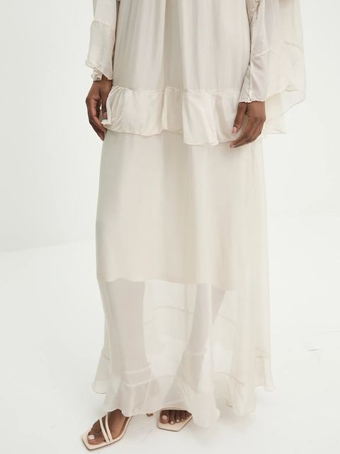 Answear.LAB sukienka z jedwabiem kolor beżowy maxi rozkloszowana