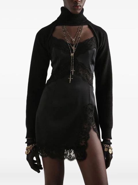Dolce & Gabbana lace-trimmed satin slip mini dress - Black