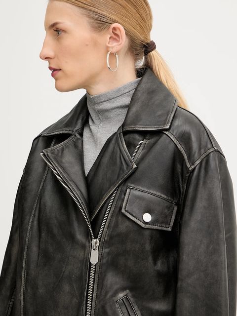 Pinko ramoneska skórzana kolor czarny przejściowa oversize 105369 A23U