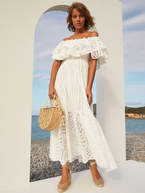 CHARO RUIZ IBIZA - Biała sukienka z hiszpańskim dekoltem Isabella