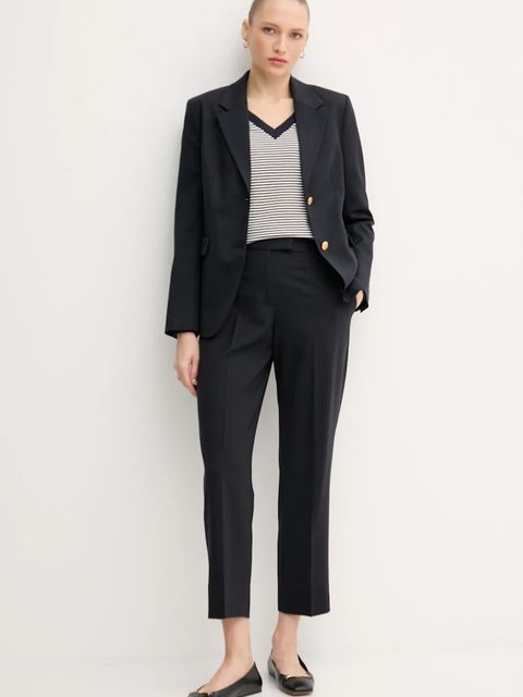 Tommy Hilfiger spodnie z dodatkiem wełny damskie kolor granatowy fason cygaretki high waist WW0WW48353 - zdjęcie produktu nr 2