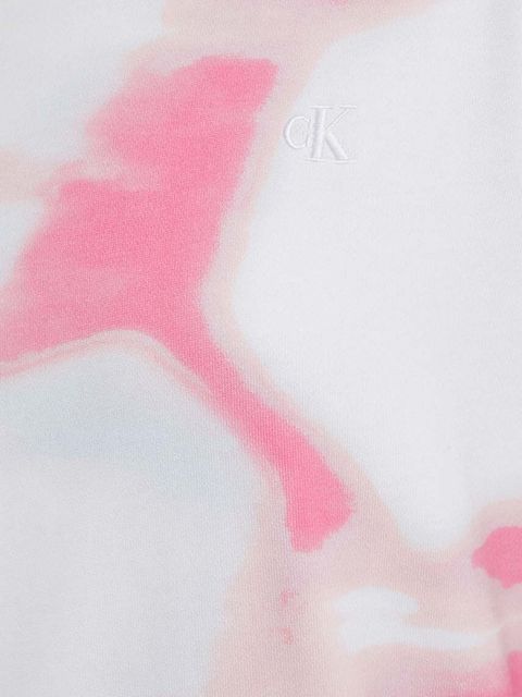 Calvin Klein Jeans bluza bawełniana damska kolor biały z kapturem wzorzysta