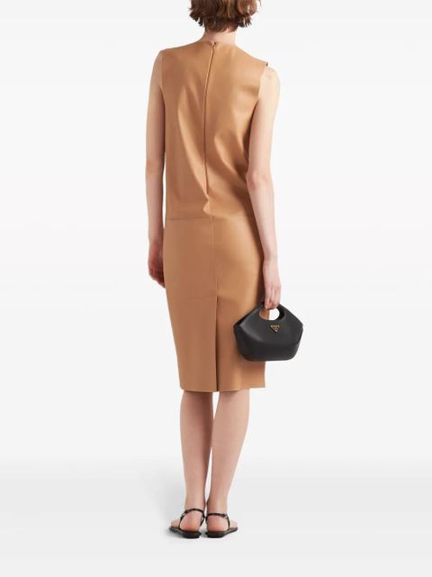 Prada triangle-logo leather shift dress - Brown