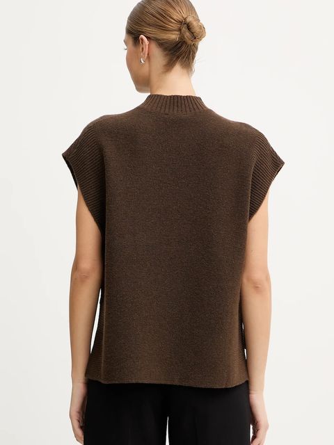 United Colors of Benetton kamizelka z dodatkiem wełny damski kolor brązowy z półgolfem 1244D10EF