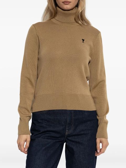 AMI Paris logo-embroidery turtleneck sweater - Neutrals