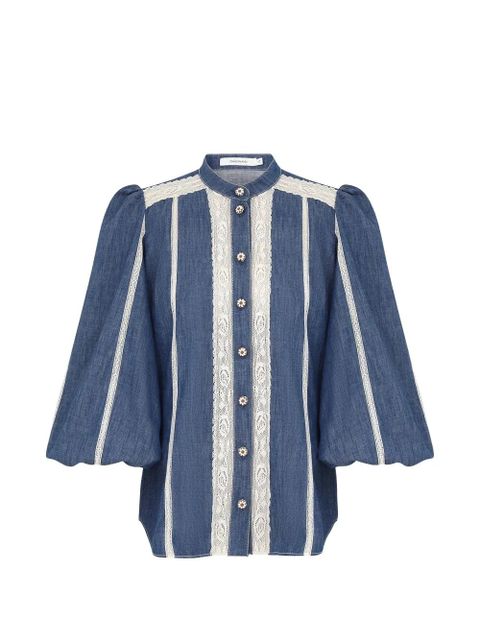 ZIMMERMANN Awaken lace panelled shirt - Blue - zdjęcie produktu nr 1