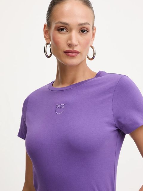 Pinko t-shirt bawełniany damski kolor fioletowy 100355 A2RD - zdjęcie produktu nr 1