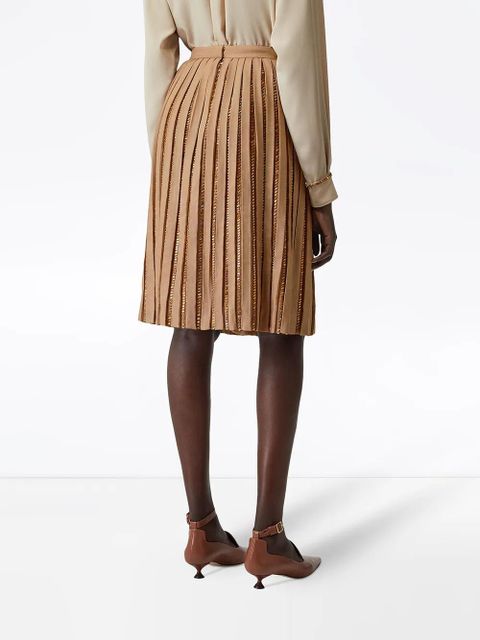 Burberry Crystal Detail Plissé Soleil Wool Silk Blend Skirt - Neutrals