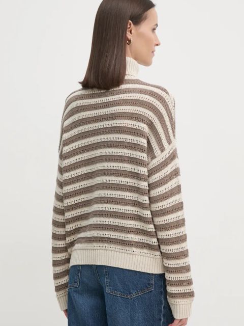 Sisley sweter damski kolor beżowy z golfem 1441L2020