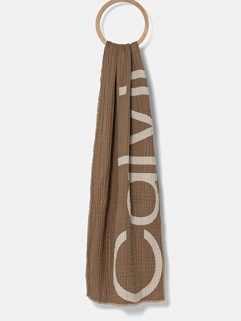 Calvin Klein szalik bawełniany kolor brązowy wzorzysty K60K612879 - zdjęcie produktu nr 1